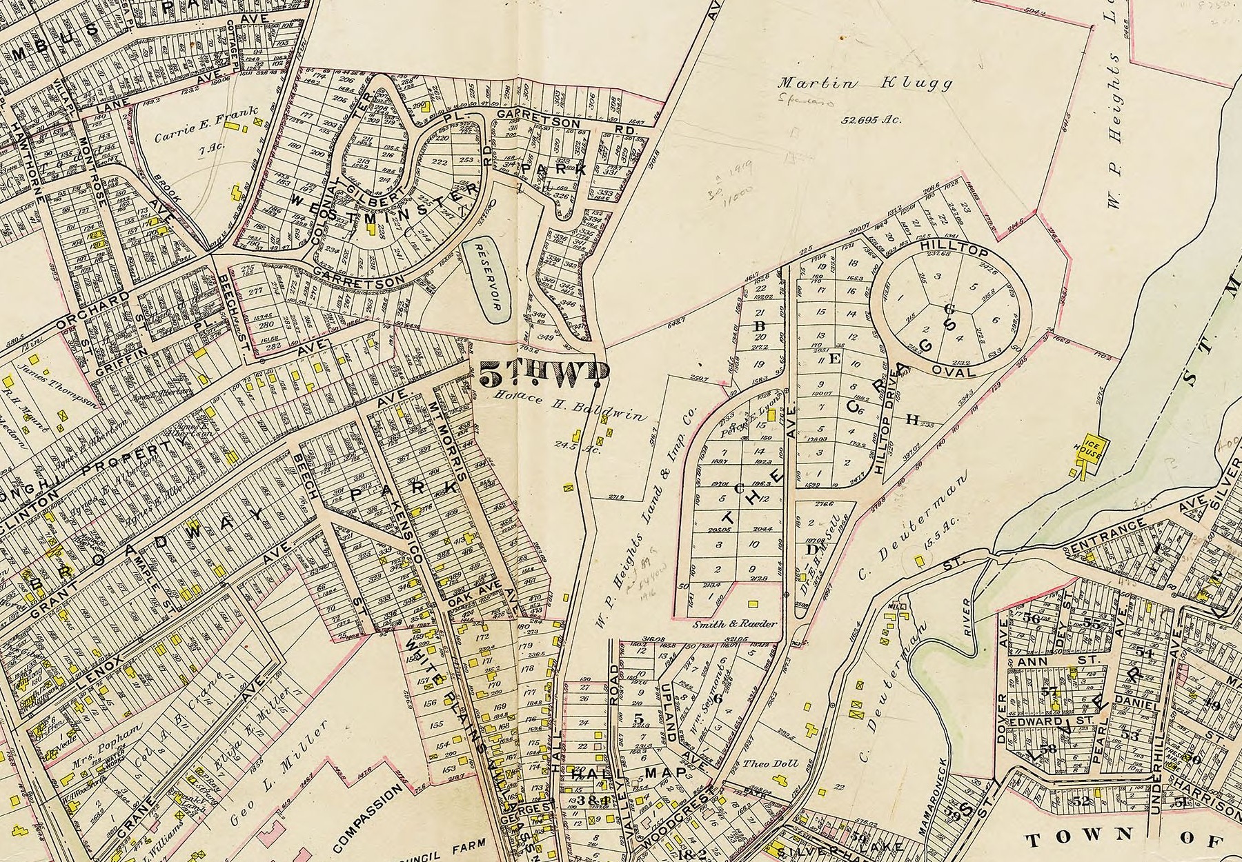 1911 county atlas showing a reservoir and a dam-like feature