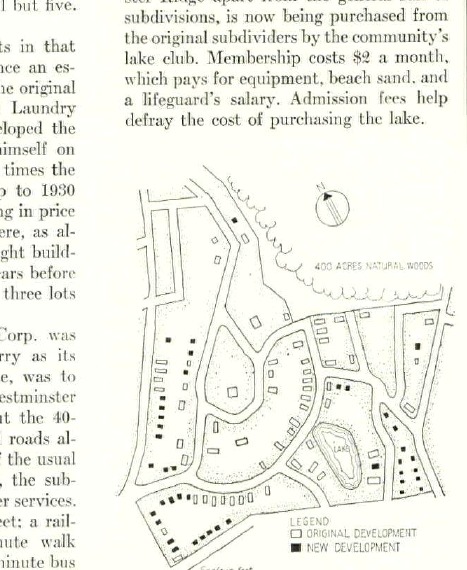 1939 plot plan showing winding roads, homes, woods, and the lake
