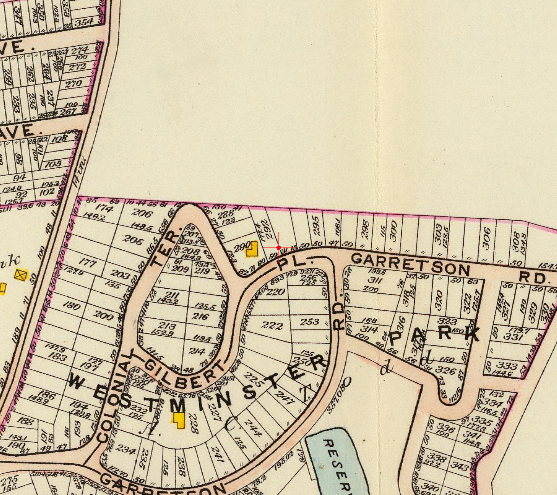 Map showing an approximate marker near 20 Stafford Place and the reservoir